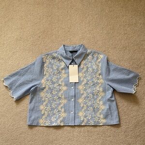 Zara Blue Lace Floral Button Down Shirt